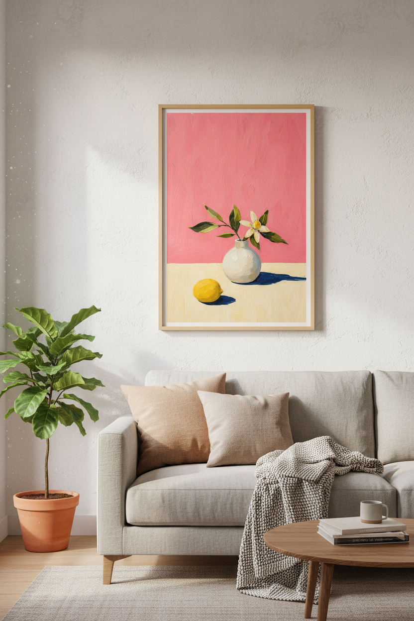 Impasto Floral Wall Art Print | Pink Botanical Kitchen Decor | Modern Oil Style Poster