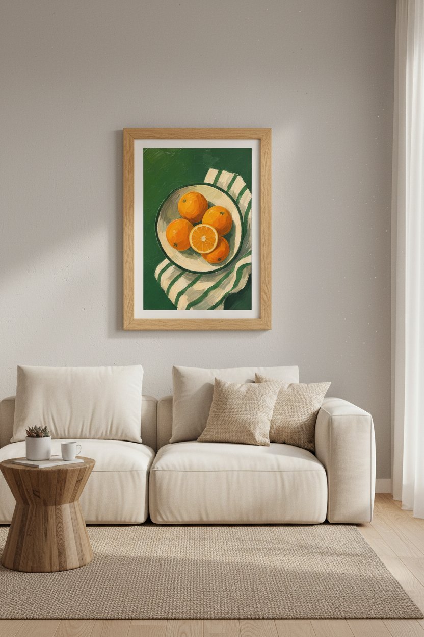 Orange Still Life Wall Art | Green Kitchen Decor | Impasto Fruit Poster