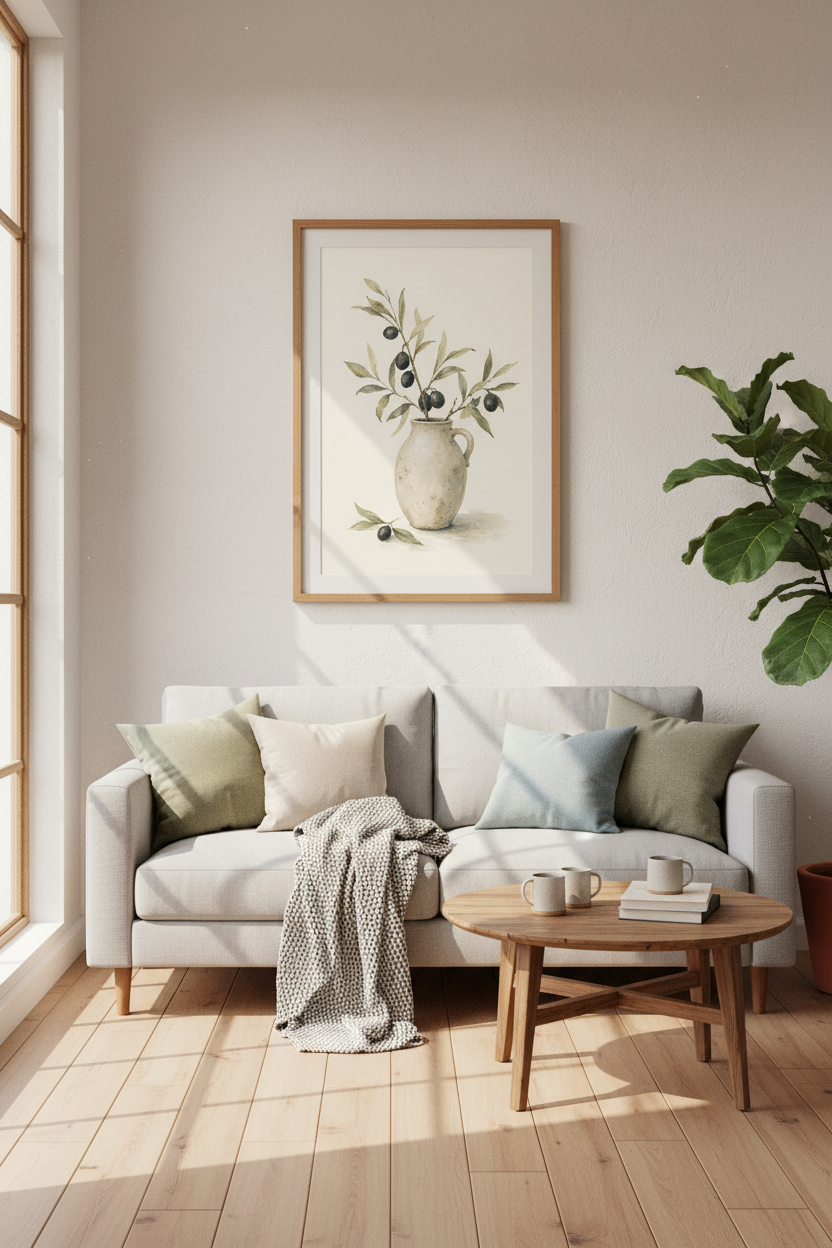 Olive Branch Watercolor Print | Rustic Mediterranean Decor | Farmhouse Poster