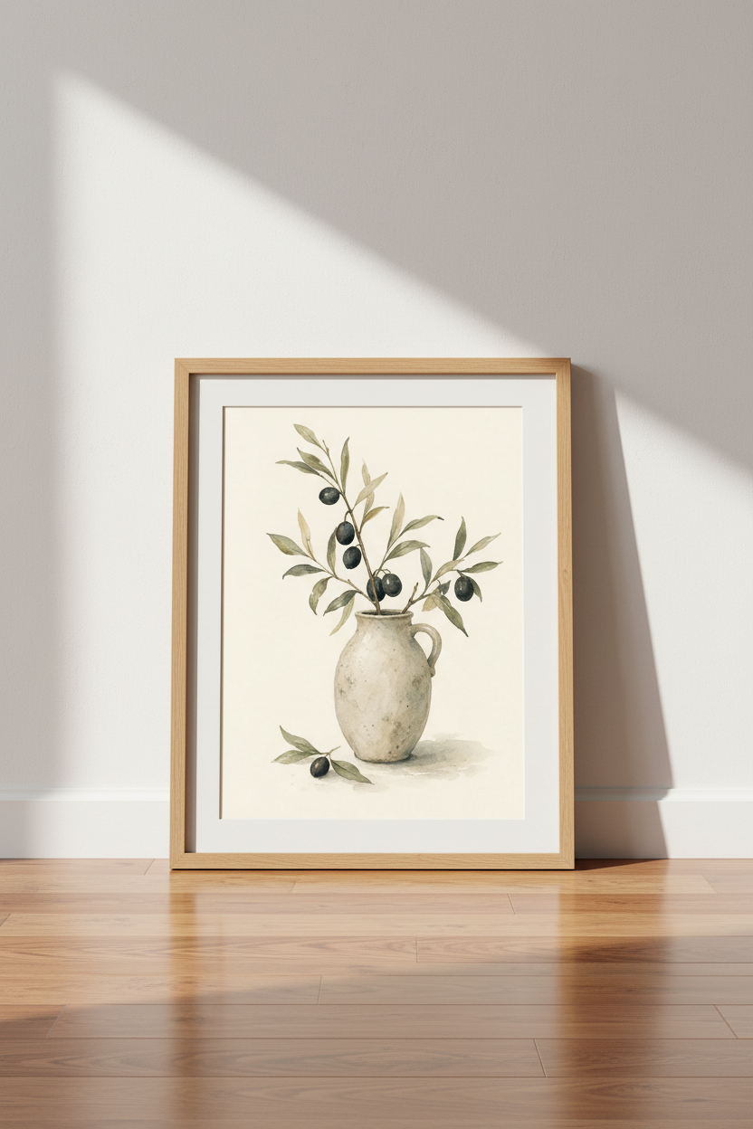Olive Branch Watercolor Print | Rustic Mediterranean Decor | Farmhouse Poster