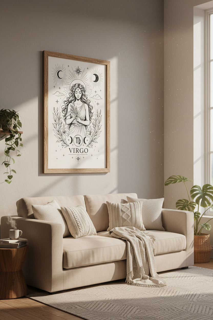 Virgo Zodiac Goddess Wall Art | Celestial Astrology Print | Boho Minimalist Poster