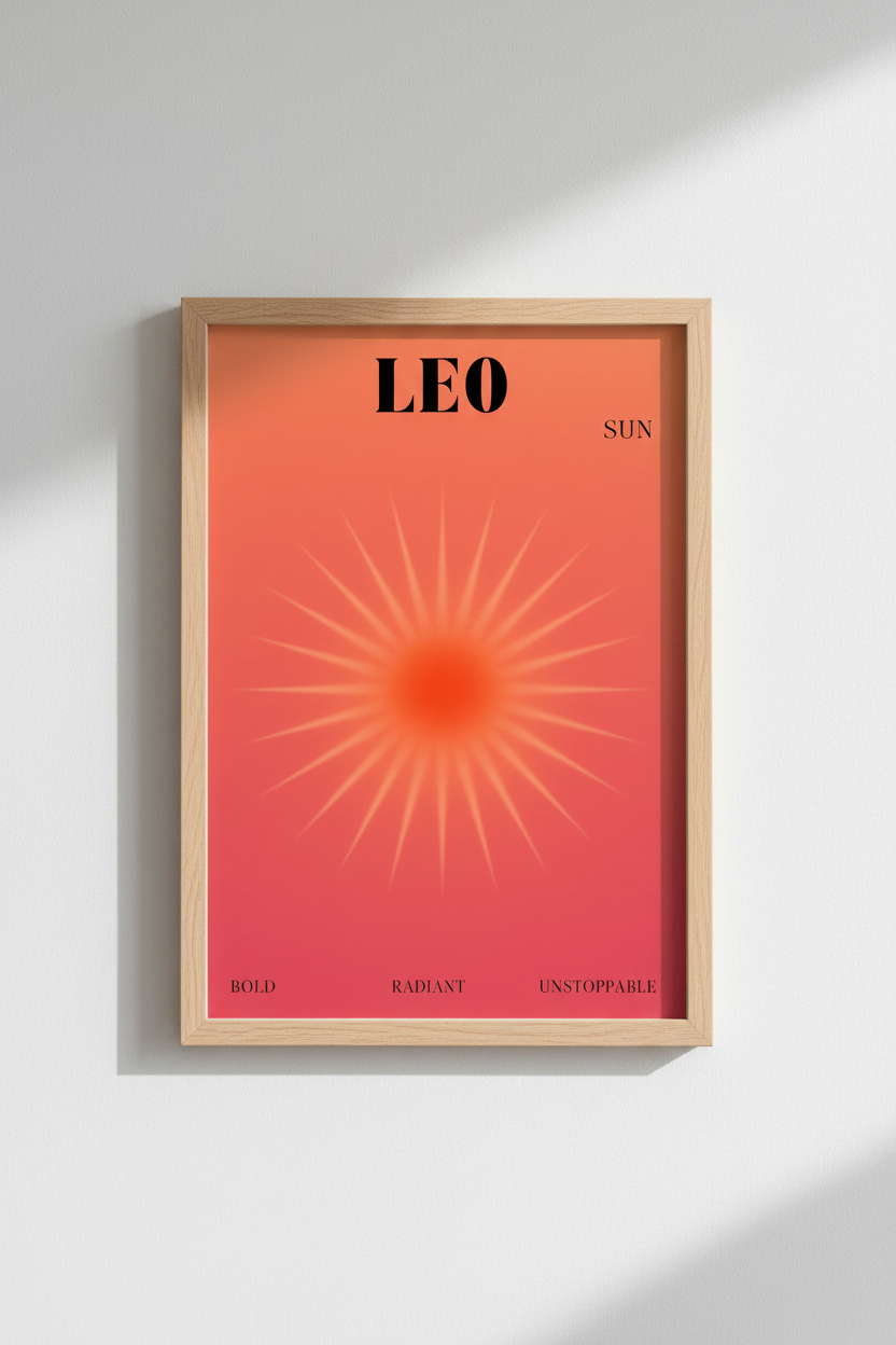 Aura Leo Zodiac Print | Orange Pink Gradient Sun Art, Astrology Room Decor