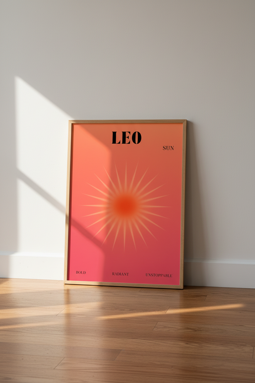 Aura Leo Zodiac Print | Orange Pink Gradient Sun Art, Astrology Room Decor