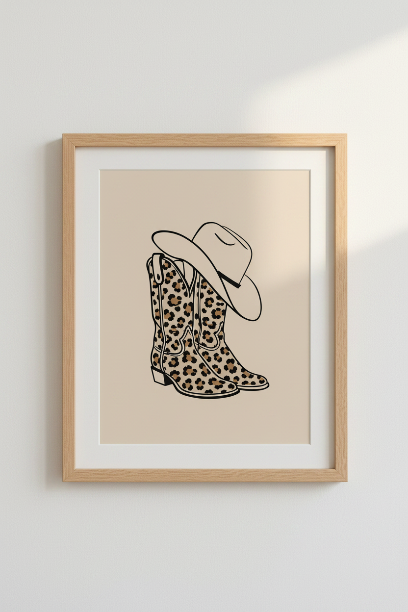 Cheetah Cowboy Boot Art | Western Leopard Print Poster, Coastal Cowgirl Dorm Decor