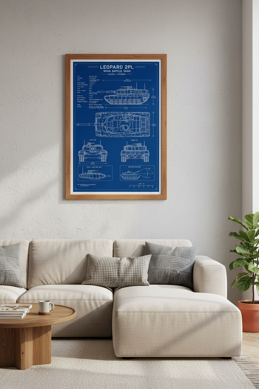 Leopard 2PL Tank Blueprint Wall Art | Office Decor | Military Technical Poster