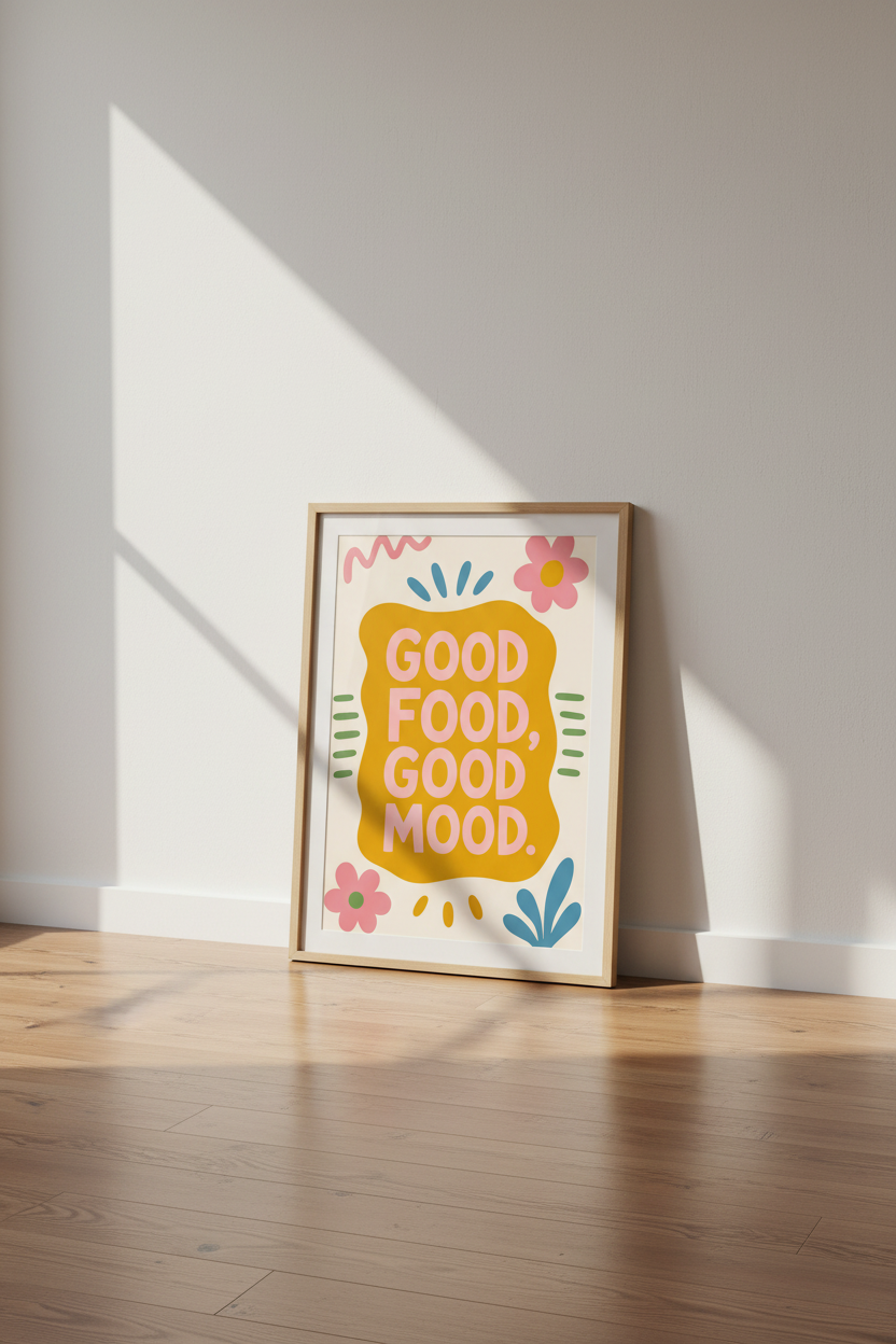 Retro Kitchen Wall Art Print | Colorful Foodie Decor | Groovy Quote Poster
