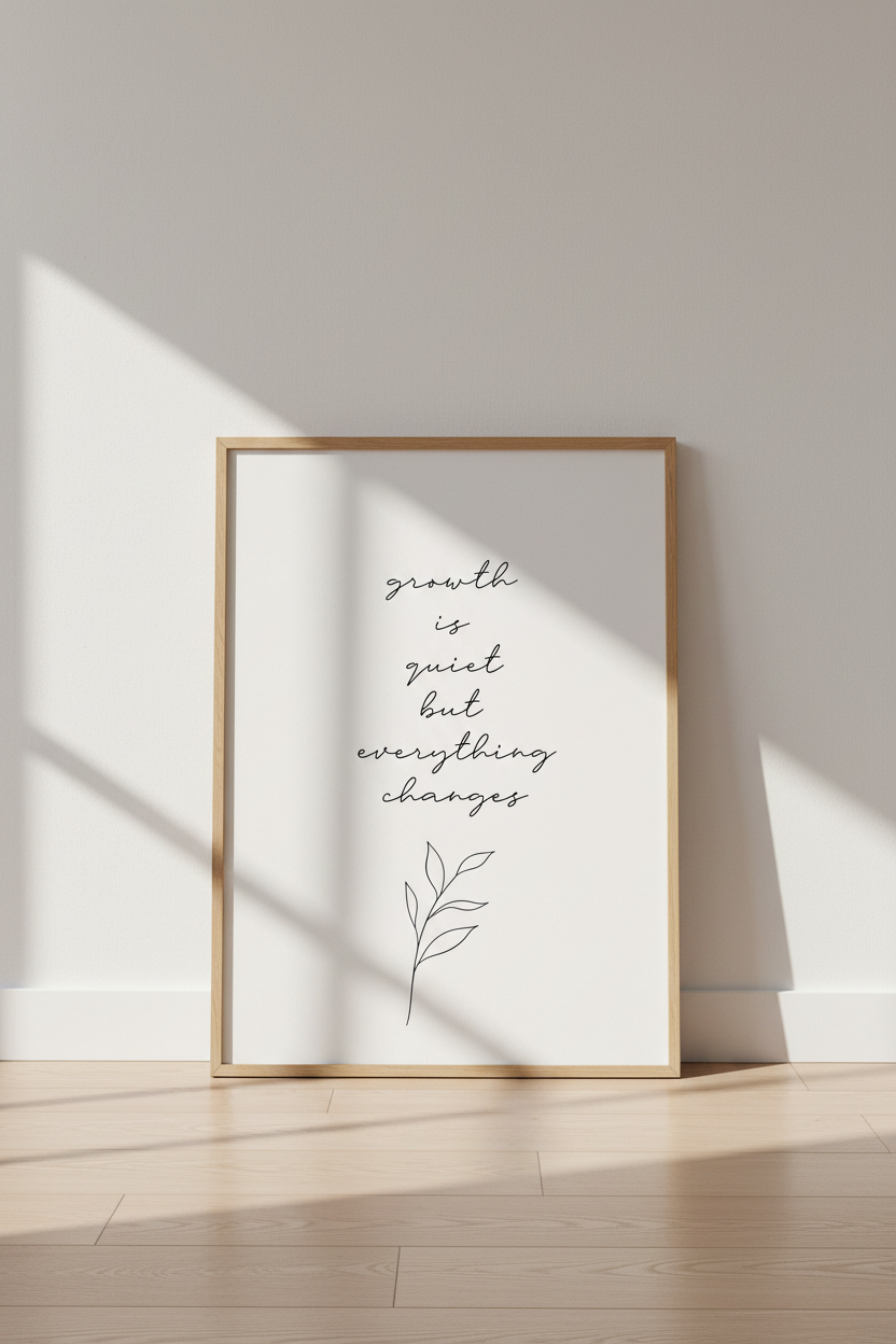 Growth Is Quiet | Minimalist Script Botanical Art, Modern Office & Bedroom Print