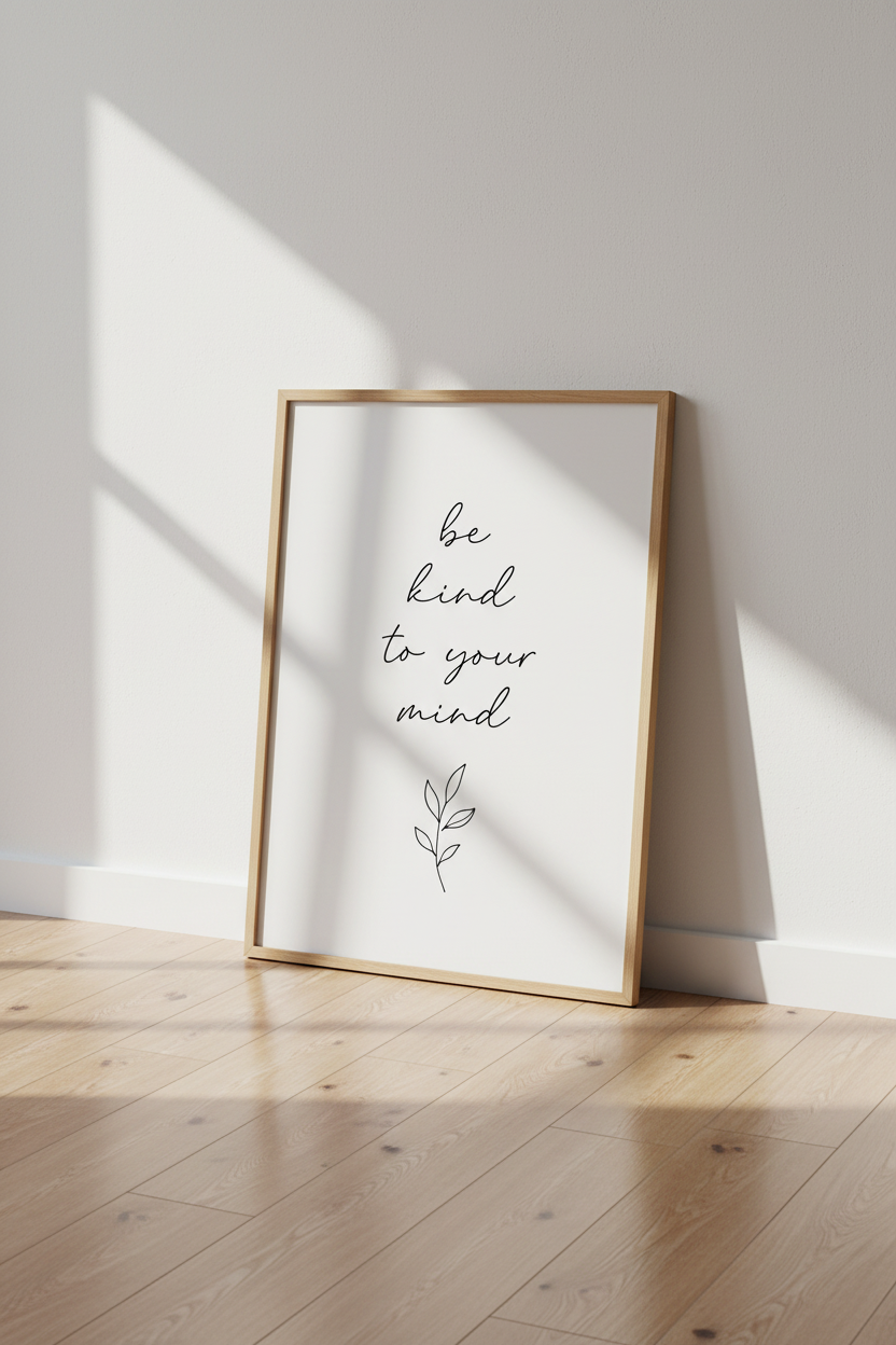 Be Kind to Your Mind Wall Art | Minimalist Quote Poster | Modern Scandi Decor