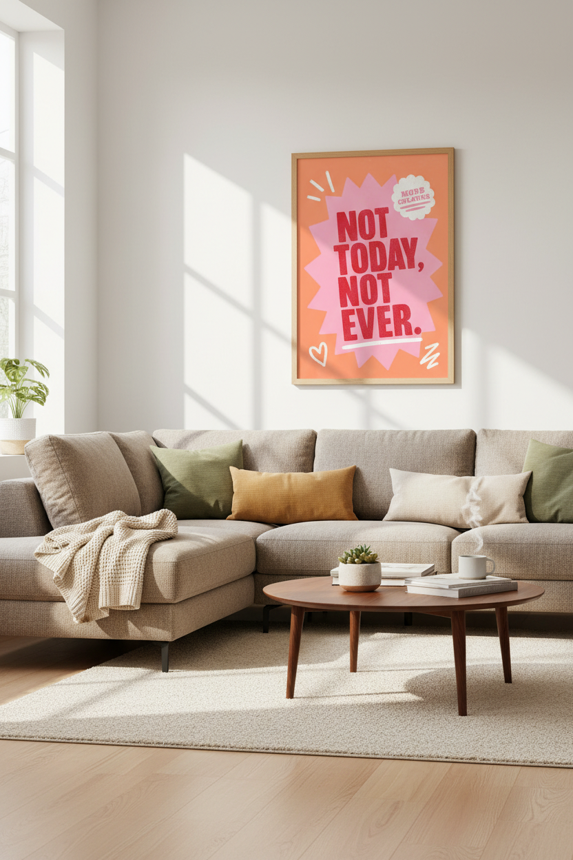 Not Today Not Ever Typography Wall Art | Retro Pink & Red Poster | Funky Dorm Decor