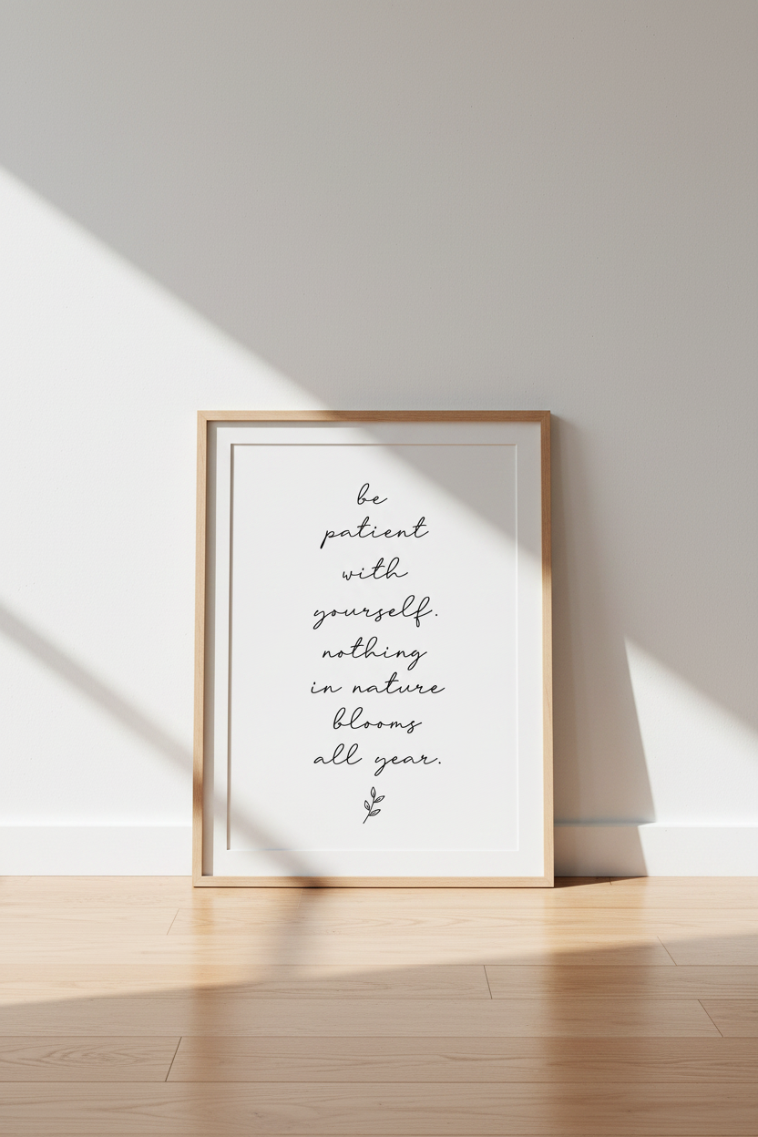 Nature Blooms Quote Wall Art | Minimalist Black & White Print, Office Decor