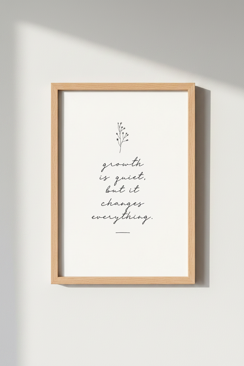 Growth is Quiet Quote Wall Art | Minimalist Botanical Poster | Modern Office Decor