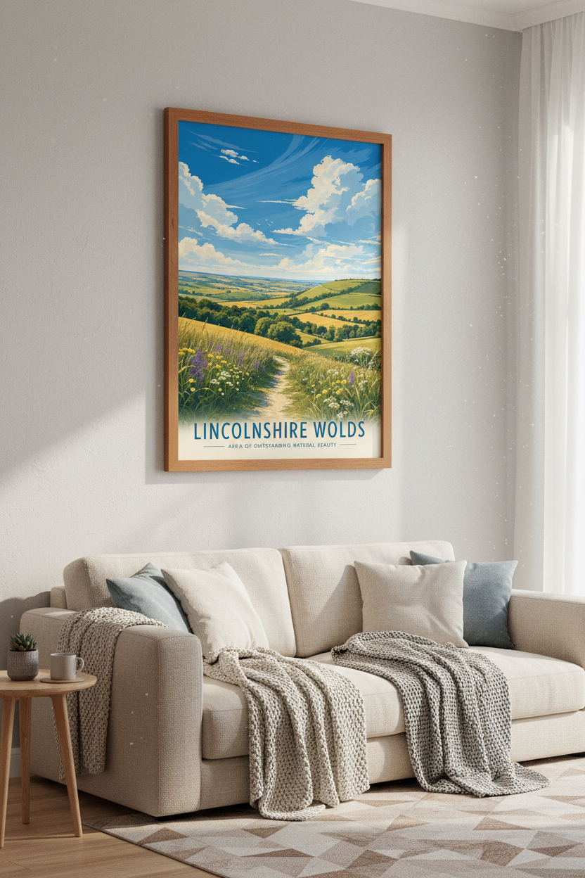 Lincolnshire Wolds Travel Poster | Vintage English Landscape, Countryside Wall Art Print