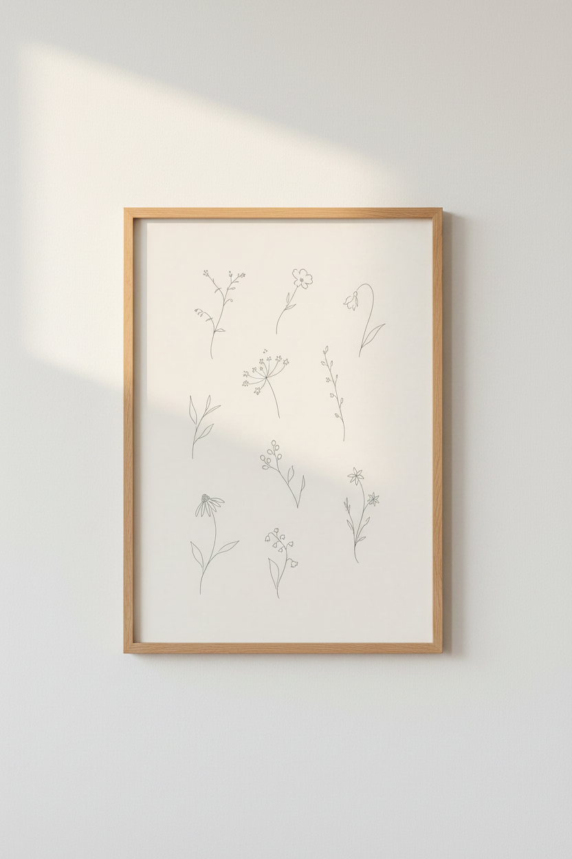 Minimalist Wildflower Line Art | Botanical Sketch Poster, Neutral Bedroom Decor
