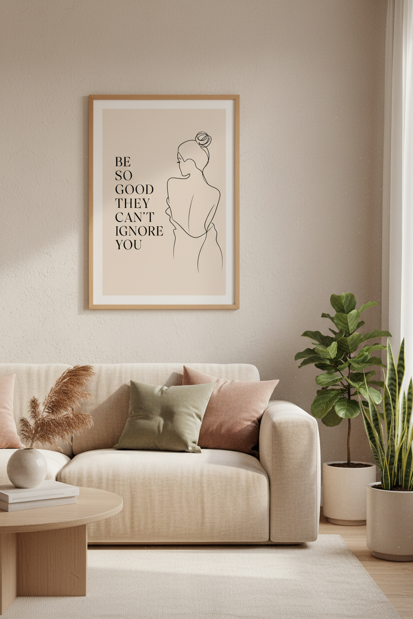 Minimalist Woman Line Art | Motivational Quote Poster, Office Decor