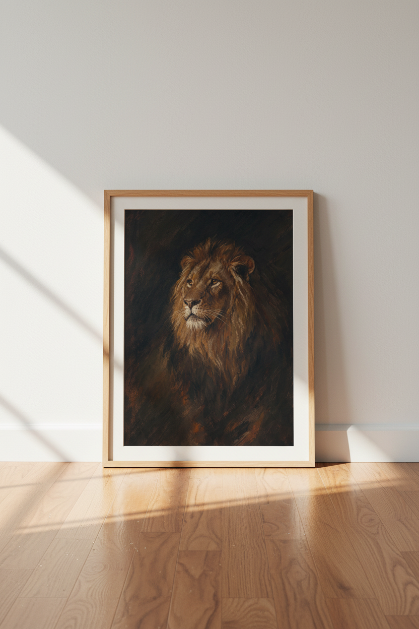 lion wall art | bold earthy hues, living room decor