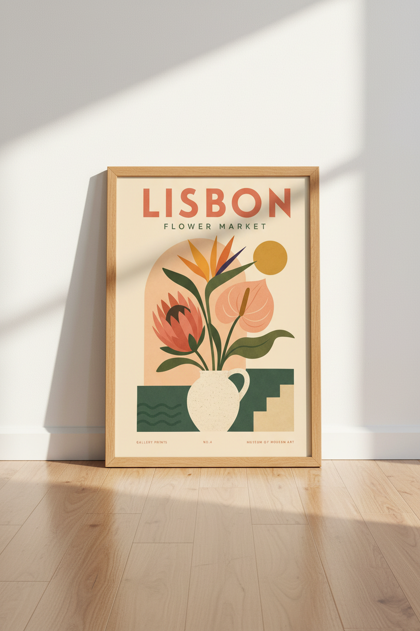 Lisbon Flower Market Botanical Wall Art | Mid Century Modern Decor | Aesthetic Poster