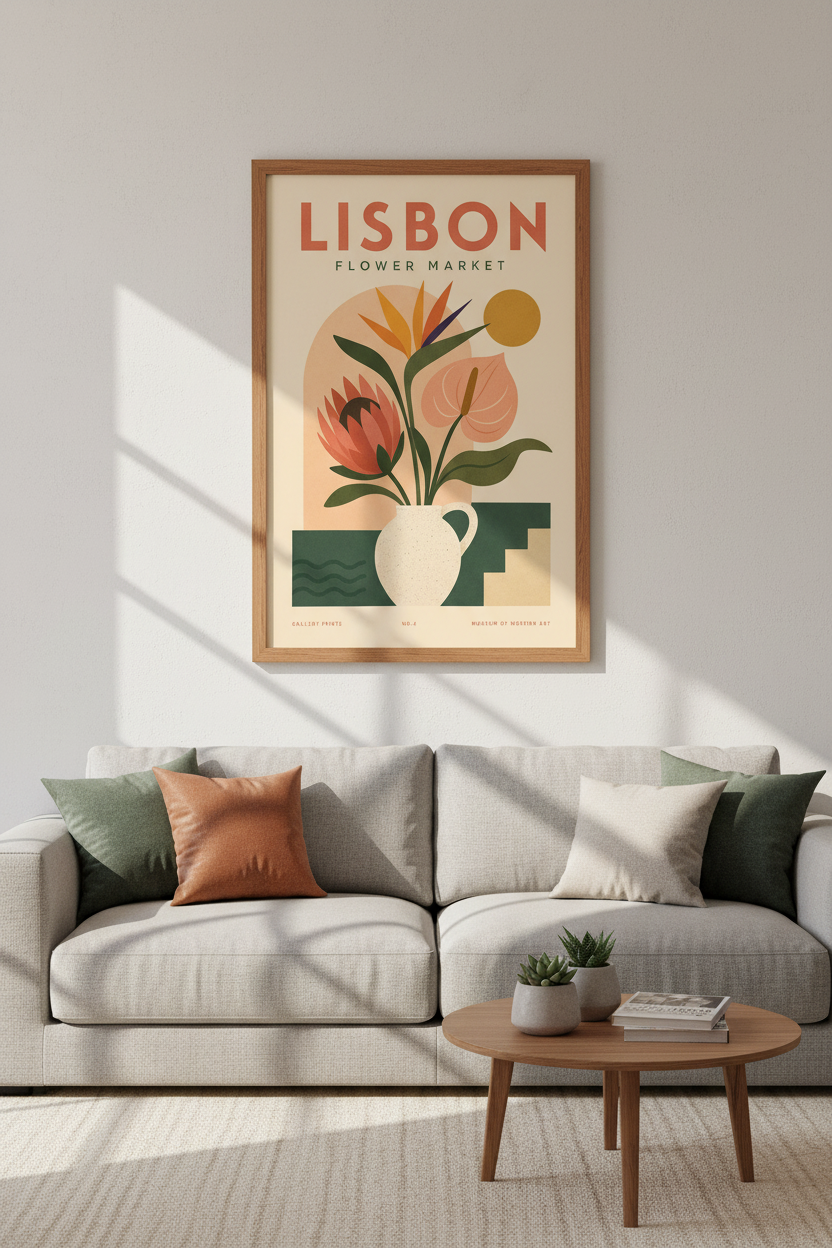 Lisbon Flower Market Botanical Wall Art | Mid Century Modern Decor | Aesthetic Poster