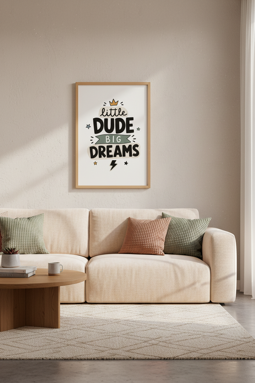 Little Dude Big Dreams Wall Art | Nursery Decor | Boho Modern Boy Poster