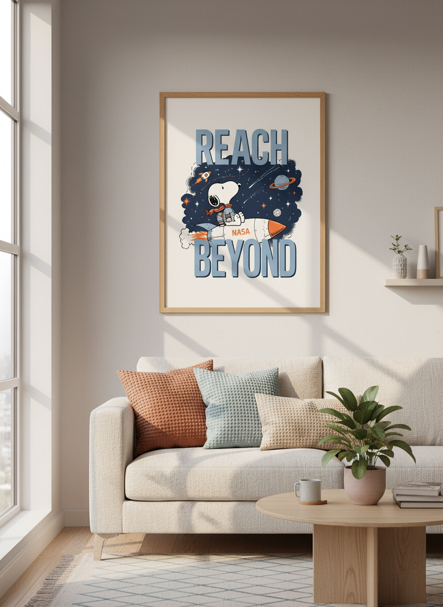 Snoopy NASA Space Rocket Wall Art Print | Kids Room Decor | Inspirational Poster