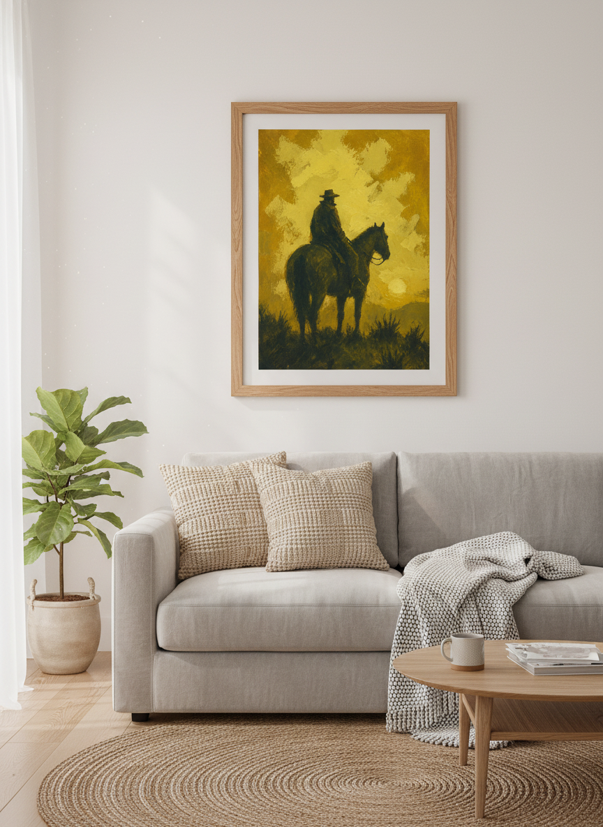 Western Cowboy Wall Art Print | Farmhouse Decor | Rustic Framed Canvas Poster | Ready to Hang Wild West Art