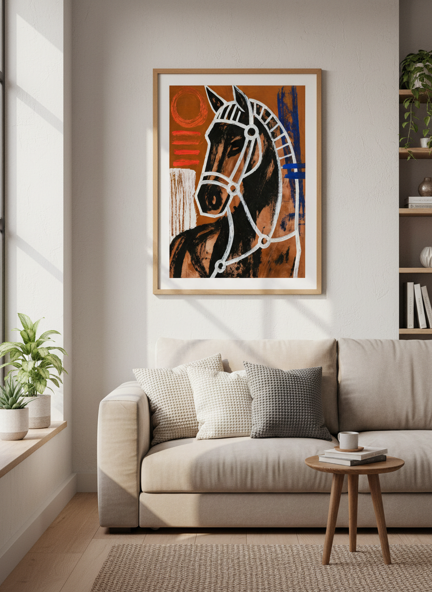 Abstract Horse Wall Art Print | Boho Chic Room Decor | Framed Equestrian Poster | Ready to Hang Art