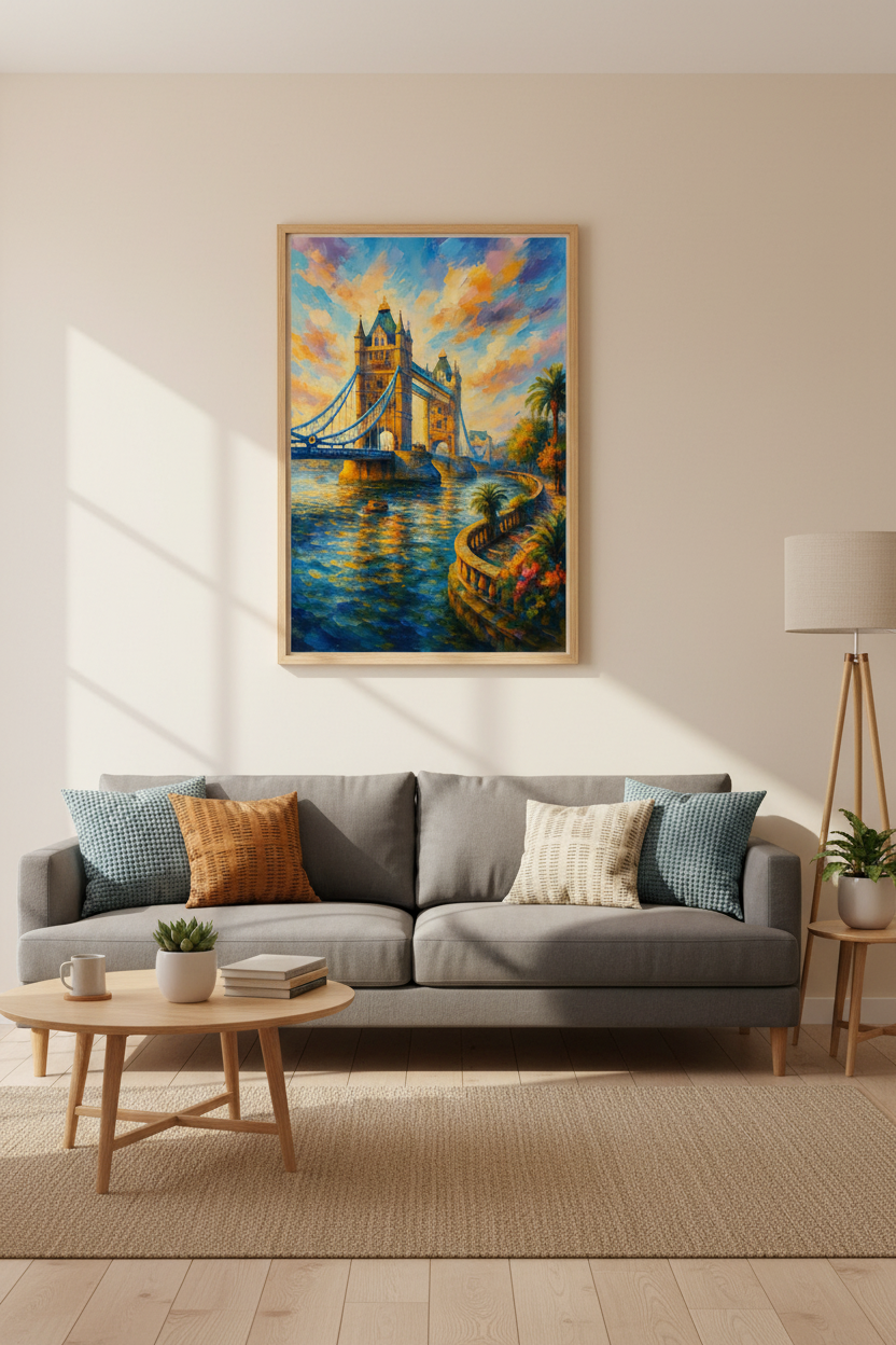 London Tower Bridge Art Print | Impressionist Cityscape Wall Art | Vibrant Thames River Scene Home Decor | UK Landmark Poster