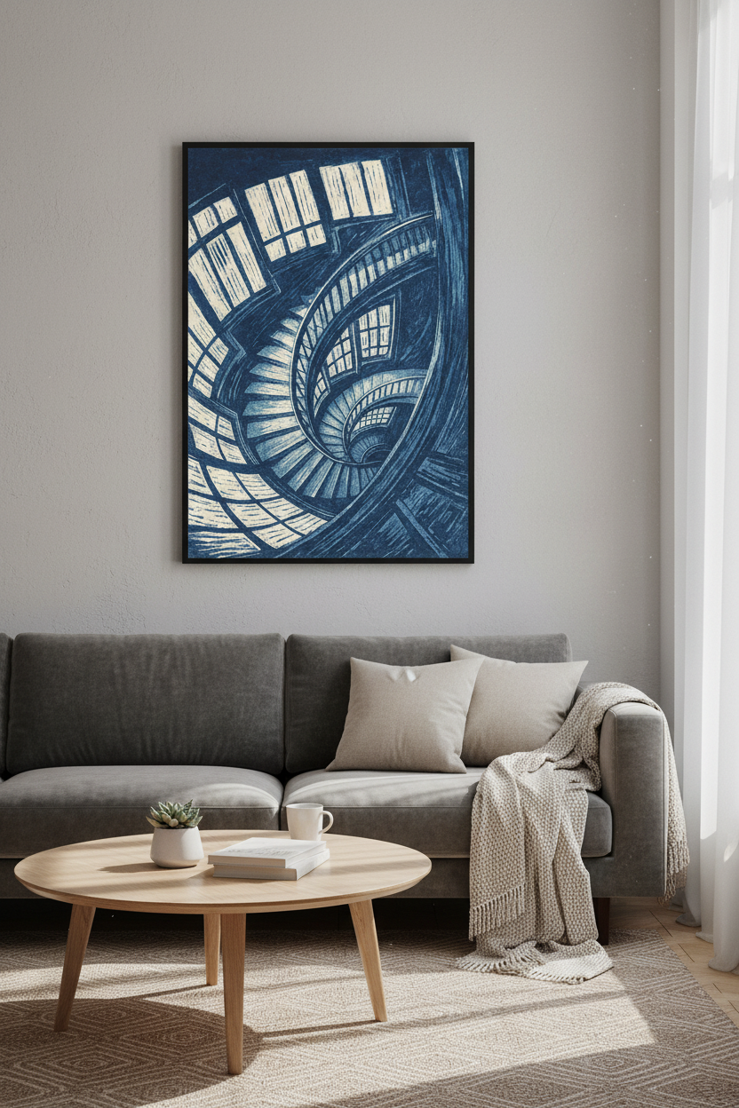 Abstract Spiral Staircase Wall Art Print | Architectural Interior Decor | Gothic Dark Academia Poster