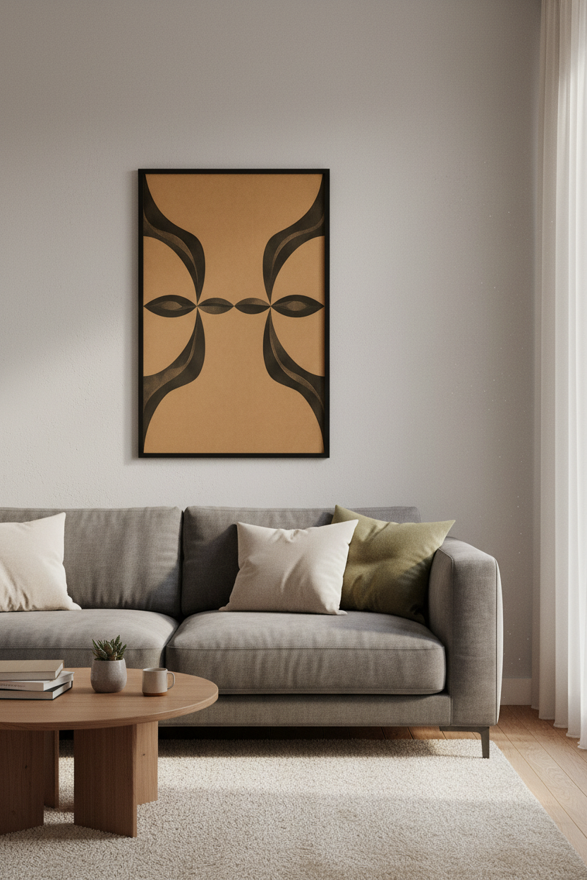 Abstract Geometric Wall Art Print | Mid Century Modern Dark Orange & Black Design | Contemporary Home Decor Poster