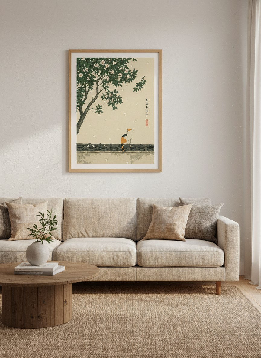 Ukiyo-e Cat Wall Art Print | Japanese Art Print, Calico Cat Art, Cat Home Decor