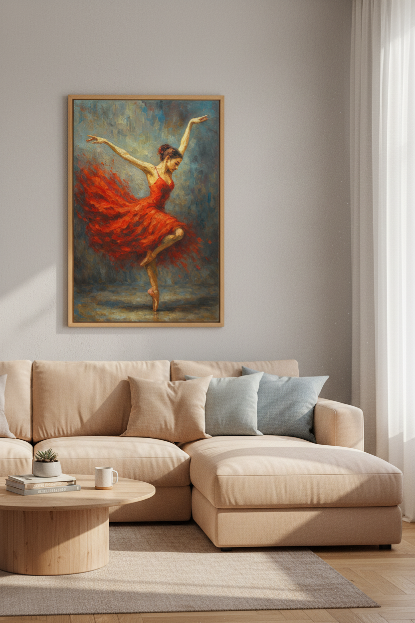 Abstract Dancer Wall Art Print | Ballet Dance Poster | Modern Home Decor | Red Dress Painting | Gift for Dancers