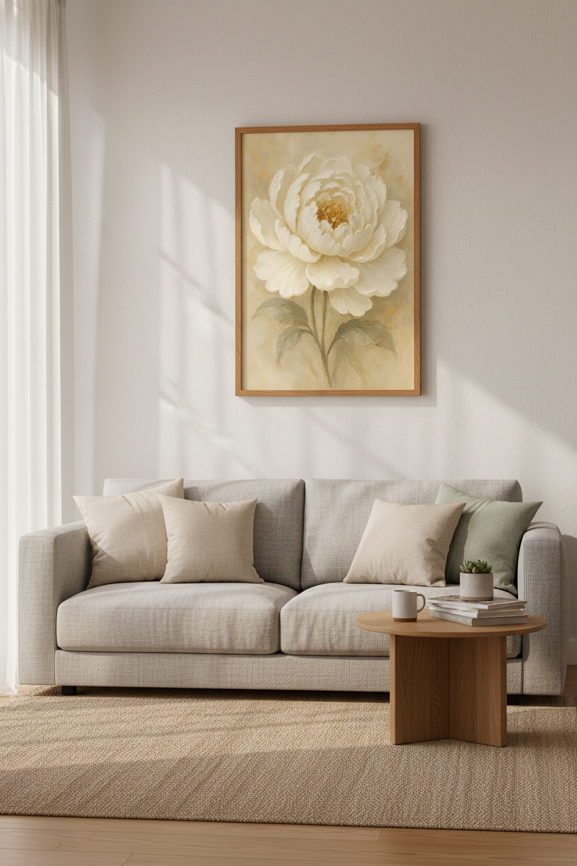 Textured Peony Flower Wall Art Print | Boho Bedroom Decor | Rustic Farmhouse Poster | Cream Floral Living Room Gift