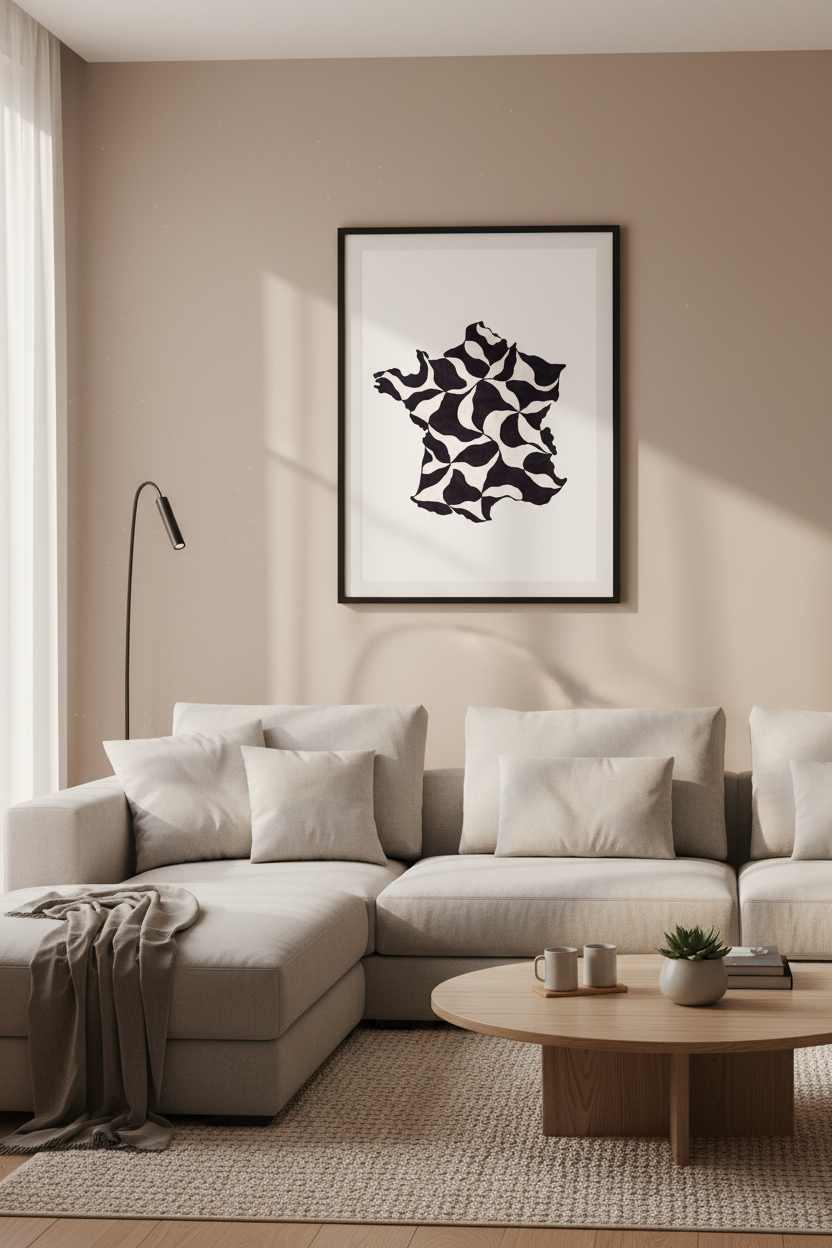 France Map Wall Art Print | Abstract Geometric Black & White Pattern | Modern French Home Decor | Travel Poster