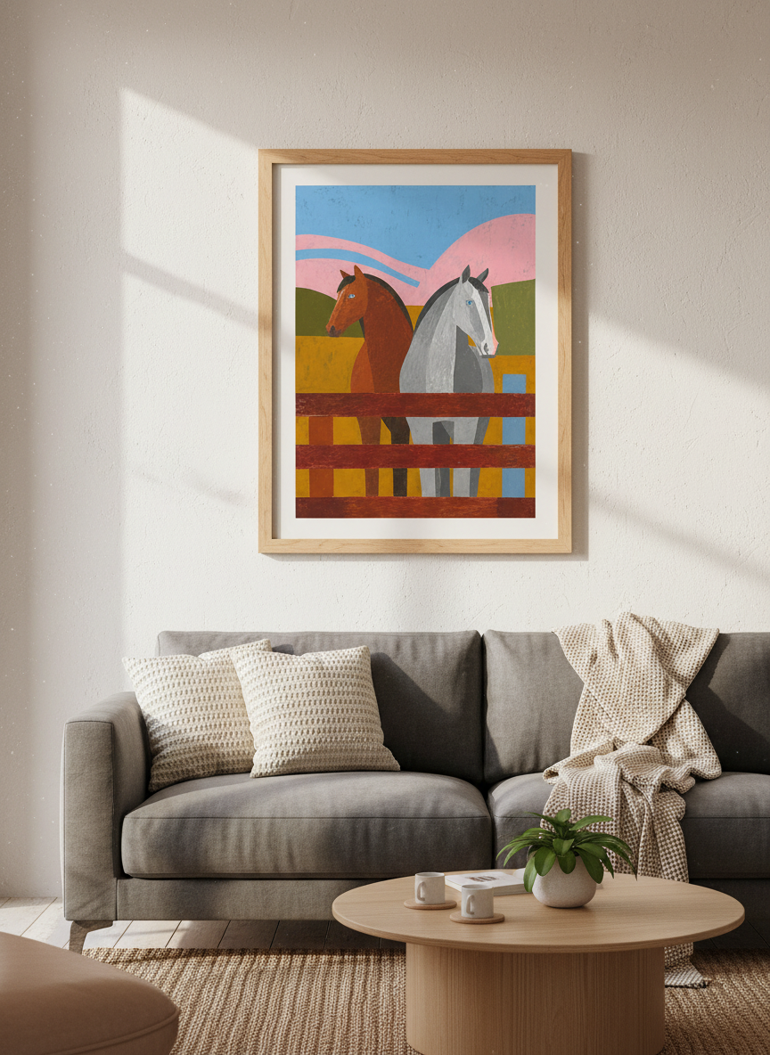 Abstract Horse Wall Art Print | Farmhouse Decor | Modern Farmhouse Framed Poster | Equestrian Room Decor | Ready to Hang Art