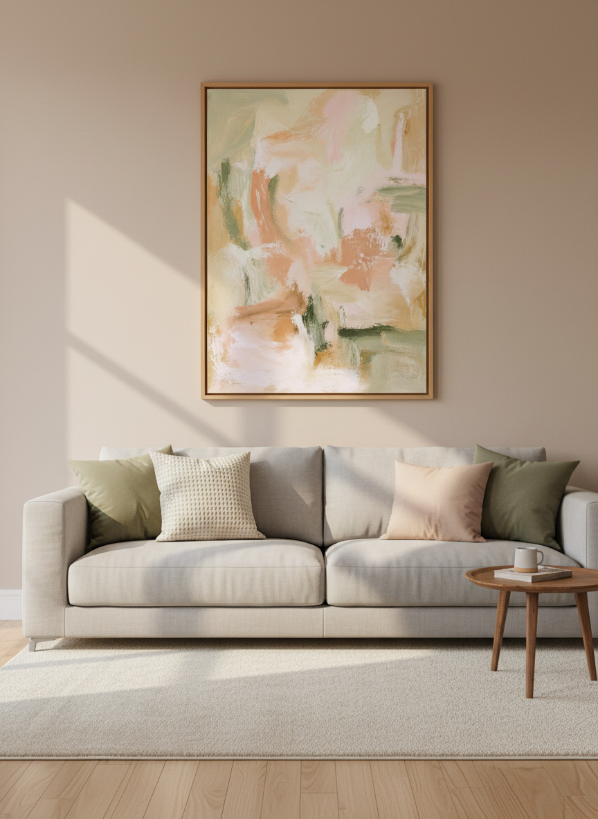 Abstract Art Print | Bohemian Wall Decor | Muted Pink & Sage Green Framed Art | Modern Poster for Living Room & Bedroom
