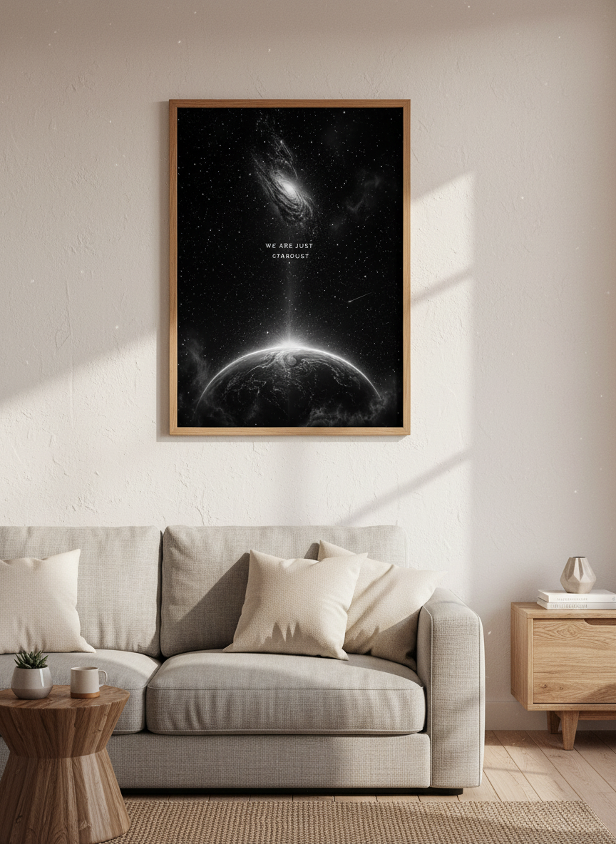 Cosmic Stardust Quote Wall Art | Black & White Space Decor, Galaxy Print
