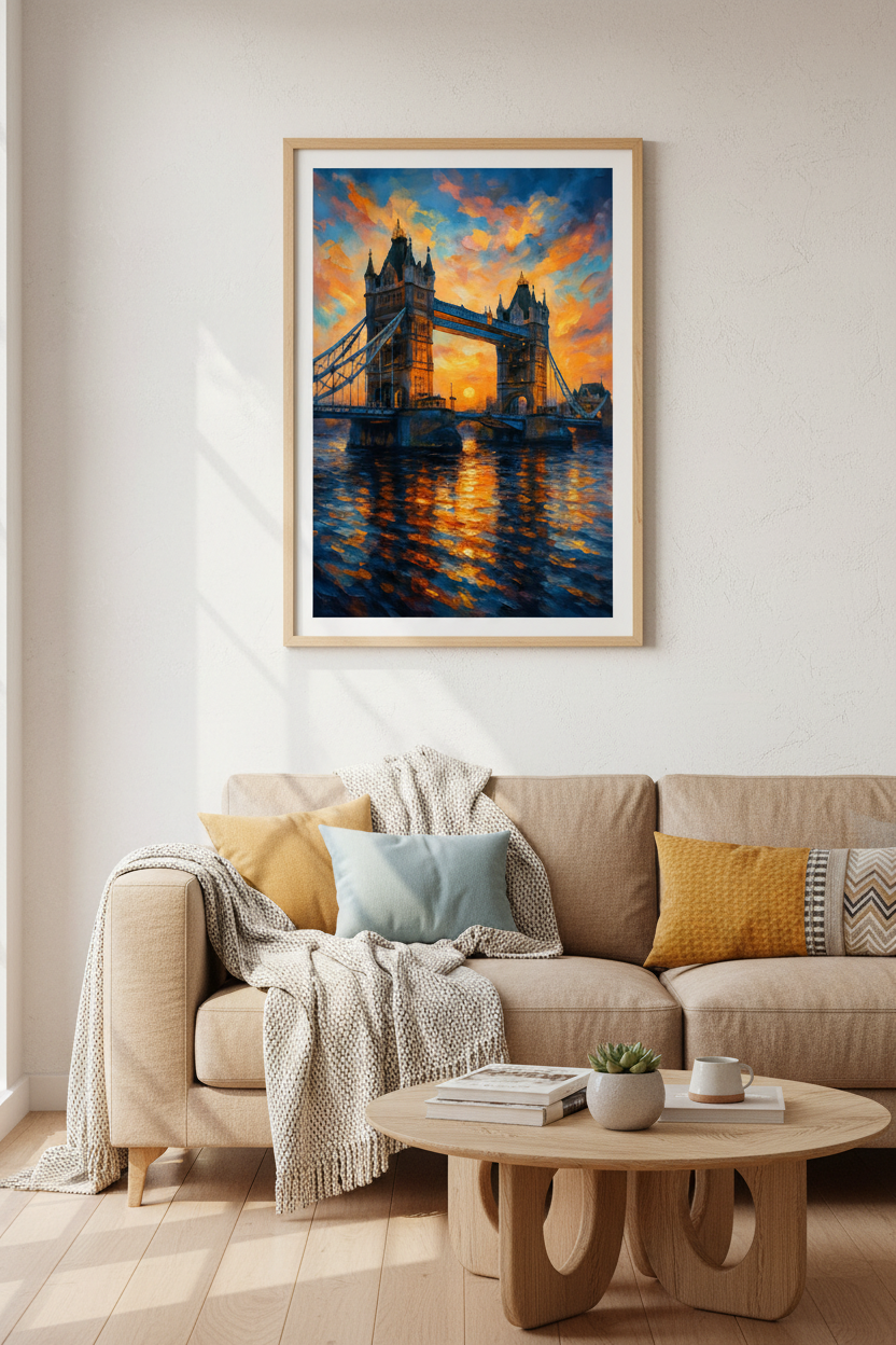 Impressionist London Tower Bridge Wall Art Print | Living Room Decor | Vibrant Sunset Cityscape Poster | UK Travel Gift