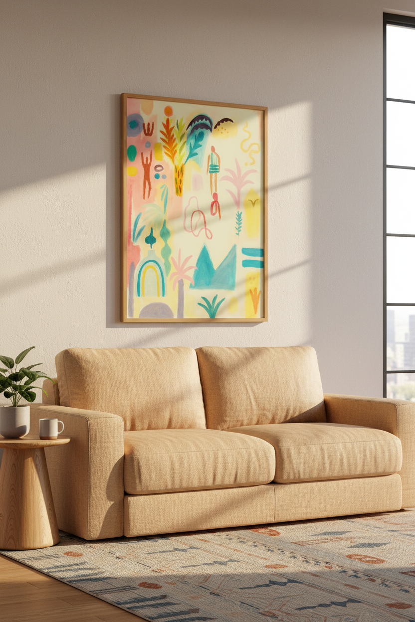 Abstract Coastal Shapes Wall Art Print | Boho Summer Decor | Mid-Century Modern Poster | Vibrant Beachy Artwork Gift