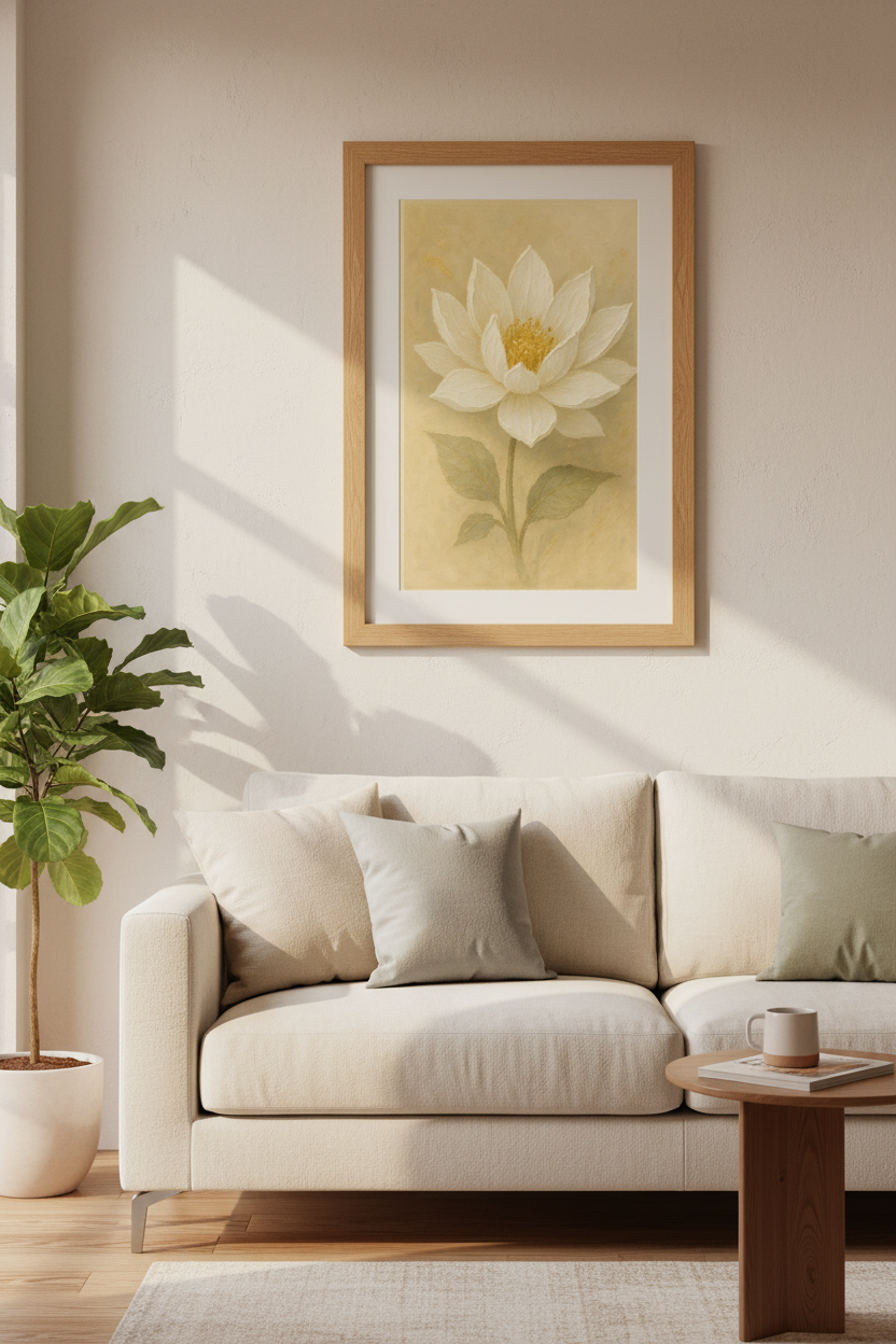 Minimalist Lotus Wall Art Print | Boho Bedroom Decor | Beige Botanical Poster | Zen Home Art | Earth Tone Flower Art