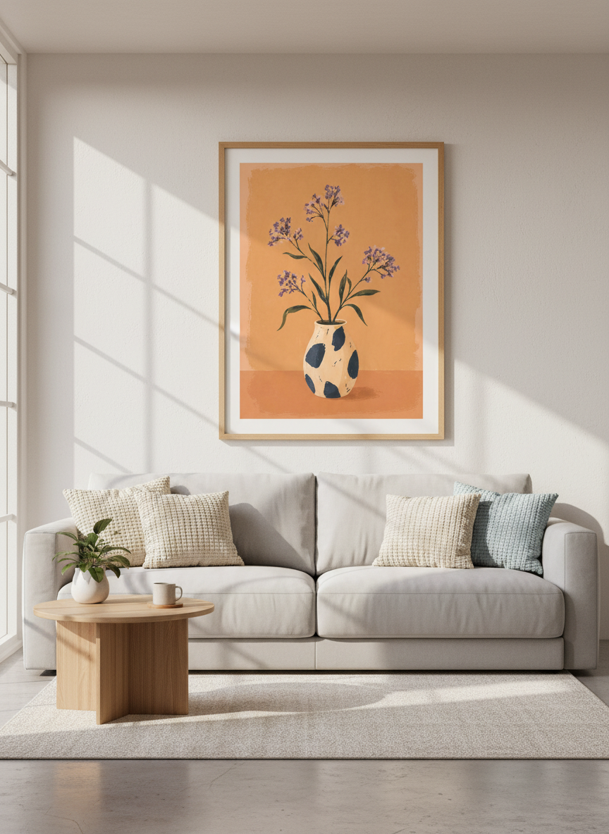 Boho Flower Art Print | Neutral Floral Wall Art | Framed Botanical Decor | Aesthetic Poster | Living Room Art | Ready To Hang
