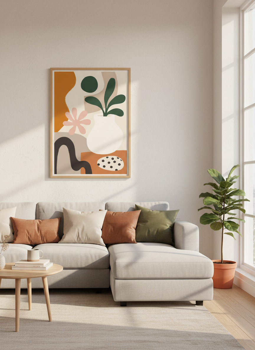 Abstract Botanical Art Print | Mid Century Modern Wall Decor | Boho Terracotta Poster