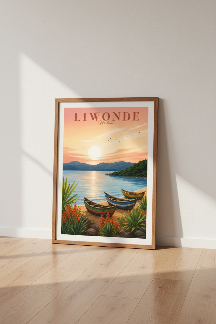 Liwonde Malawi Travel Poster | African Sunset Landscape Wall Art | Nature Decor