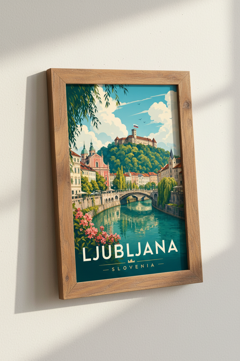 Ljubljana Slovenia Travel Poster | European City Wall Art | Vintage Aesthetic Print