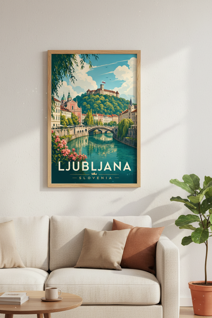 Ljubljana Slovenia Travel Poster | European City Wall Art | Vintage Aesthetic Print