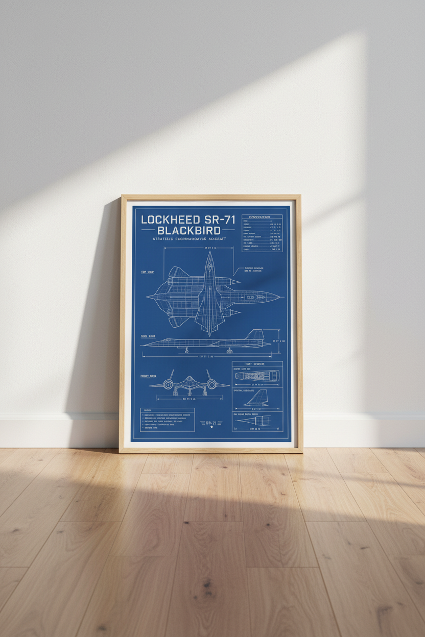 SR-71 Blackbird Blueprint Wall Art | Office Decor | Aviation History Poster