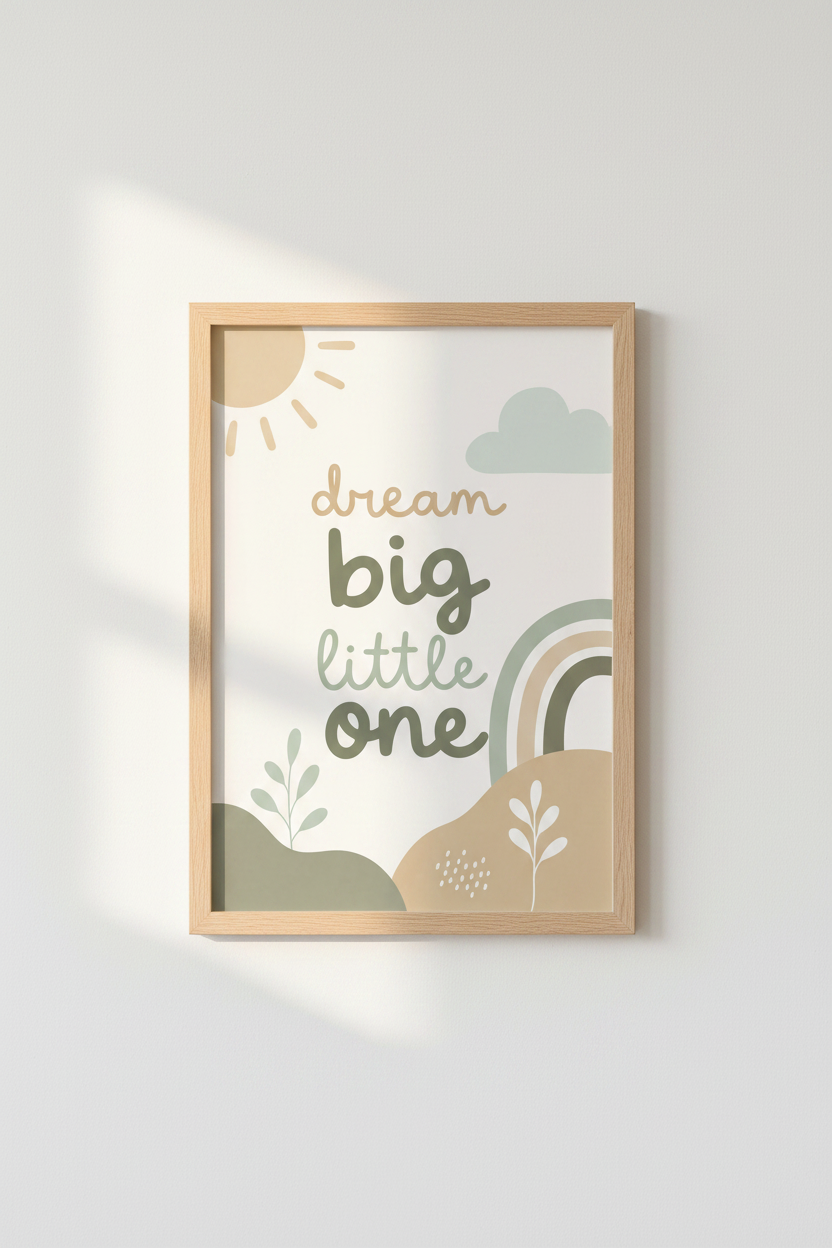 Dream Big Little One Wall Art | Boho Sage Nursery Decor | Gender Neutral Poster