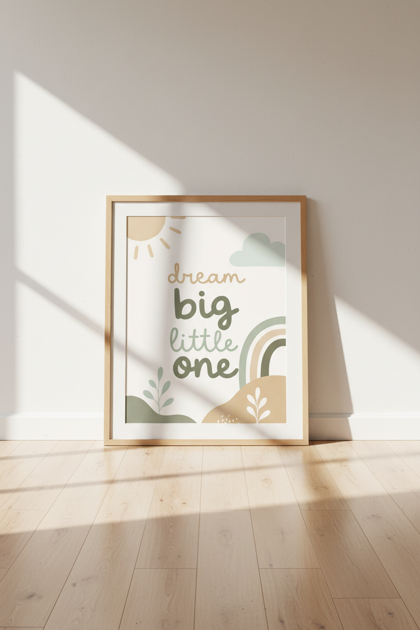 Dream Big Little One Wall Art | Boho Sage Nursery Decor | Gender Neutral Poster