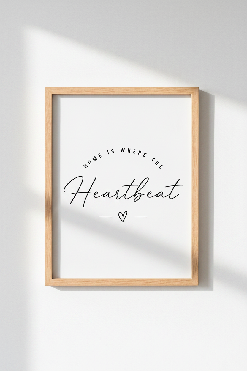 Home Is Where The Heartbeat Is Wall Art | Minimalist Quote Poster | Modern Home Decor