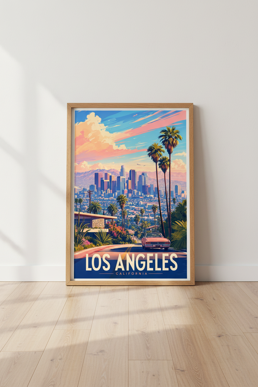 Los Angeles Cityscape Art Print | Retro Pastel Sunset Decor | California Poster
