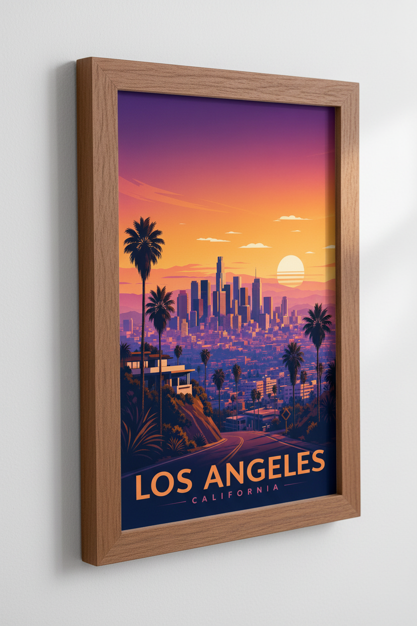 Los Angeles Sunset Wall Art Print | Retro California Skyline | Minimalist City Poster