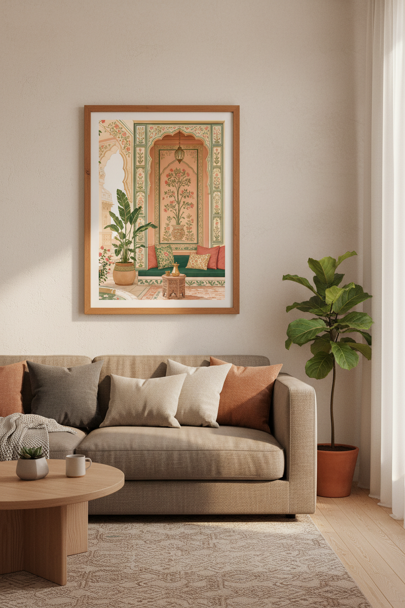 Mughal Garden Courtyard | Indian Architecture Art, Terracotta & Sage Home Decor